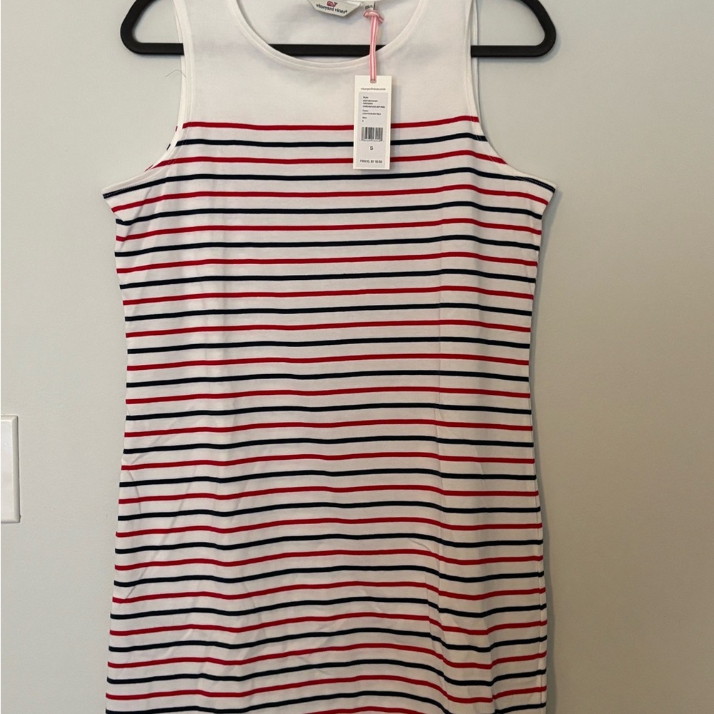 Vineyard Vines White Dress with Red and Black Stripes